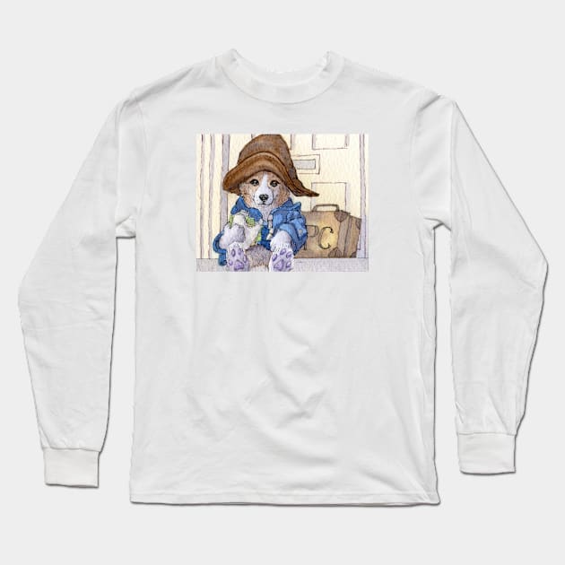 Pembroke corgi dog with his cheese and lettuce sandwich Long Sleeve T-Shirt by SusanAlisonArt